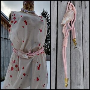 Vintage 80s Bari Designs USA pink cord mother of pearl shell statement belt